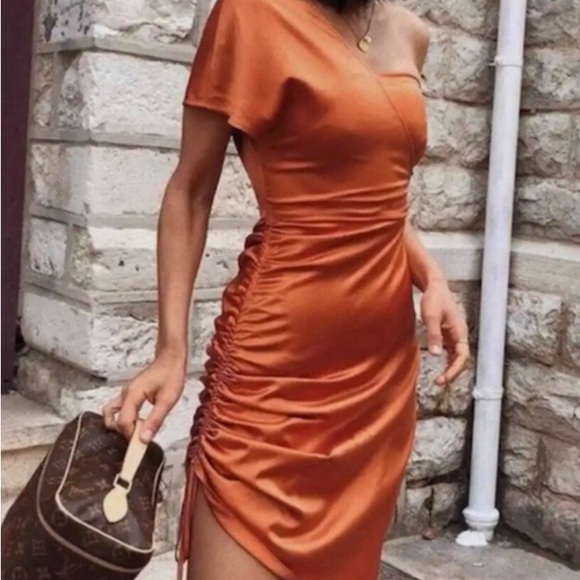 REVOLVE Orange One-Shoulder Sheath Dress #144 - Picture 3 of 5